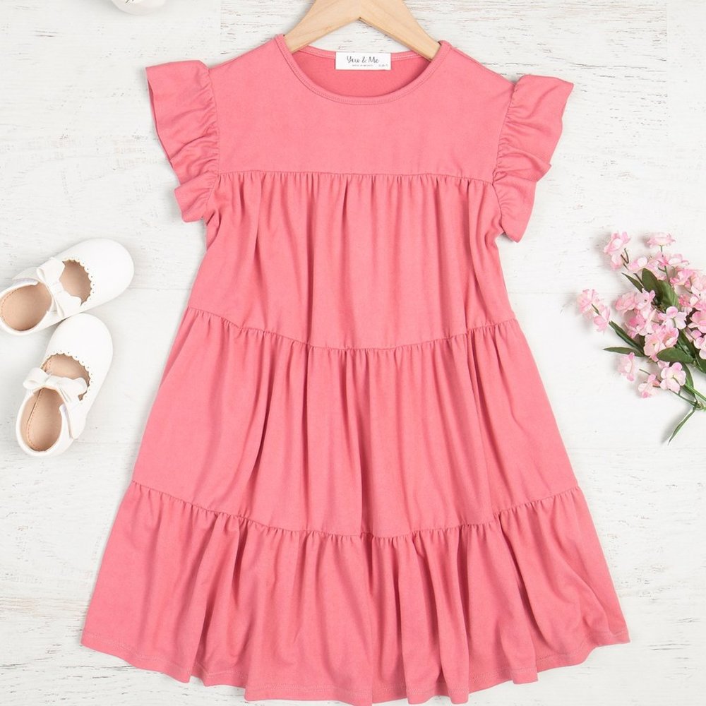 Mauve Dusty Girls Ruffle Short Cap Sleeve Tiered Dress 2T-14/16 Brand New